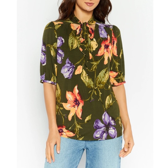Ralph Lauren Floral Jersey Tie-Neck Blouse in Farm Olive, Plus Size XXL, NWT - Picture 15 of 15